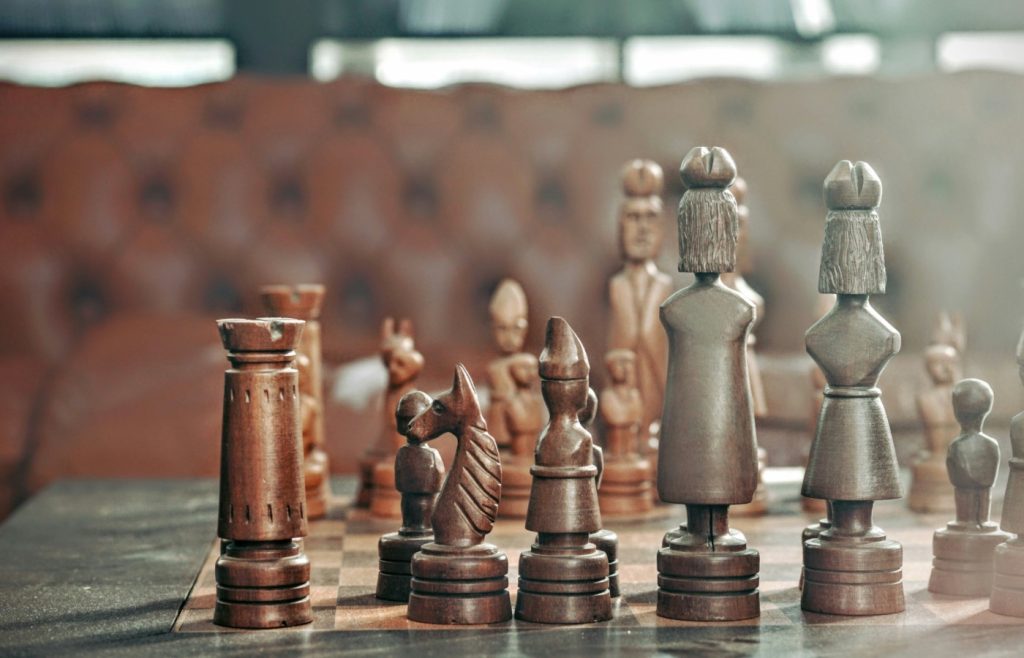 A wooden chess set.