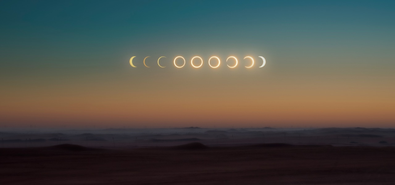 Composite image of the eclipse phases. Photo credit: Abed Ismail